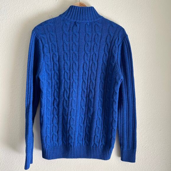 Gianetti Sweater Wool Pullover Cable Knit SZL Blue 1/4 Zip Classic Preppy - Picture 5 of 10